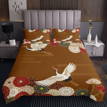 Load image into Gallery viewer, Crane Bird Quilt Chrysanthemum Blossom Coverlet Set Daisy Bedspread Animal Floral Japanese Style Daybed For Kids Boys Girls Room Devor Red Brown