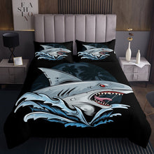 Load image into Gallery viewer, Shark Quilt Deep Sea Animal Coverlet Set With Red Eyes Bedspread Splash Spray Ocean Wave Daybed For Kids Boys Girls Child Dorm Decor Blue Black