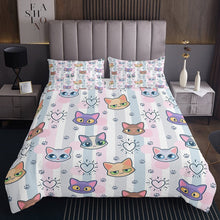 Load image into Gallery viewer, Cartoon Cat Coverlet Set Kids Colourful Stripes Bed Cover Glowing Love Heart Quilt For Boys Girls Teens Cute Pet Animal Bedspread 2/3Pcs Pink Purple Child Room Decor