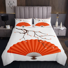 Load image into Gallery viewer, Cherry Blossoms Quilt Folding Fan Bedspread For Kids Girls Women Floral Branches Botanical Coverlet Set Japanese Ukiyoe Theme Bed Cover Orange Bedroom Decor