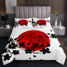 Load image into Gallery viewer, Japanese Sun Quilt Cherry Blossoms Coverlet Set For Kids Boys Girls Retro Tie Dye Bedspread Petal Flower Japan Style Daybed Twin Szie Bedroom Decor Red Black