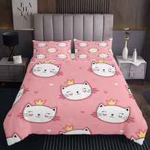 Load image into Gallery viewer, Girls Cat Princess Quilt, Smiling Cat Coverlet Set For Kids Teens, Cartoon Crown Bedspread, Kitten Pet Animal Daybed Red Yellow Child Dorm Decor