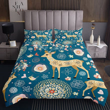 Load image into Gallery viewer, Elk Coverlet Set Branches Forest Reindeer Quilt For Kids Boys Girls Mandala Floral Blossom Bedspread Cartoon Wild Animal Christmas Theme Bed Cover 2/3Pcs Blue