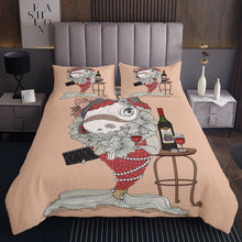 Load image into Gallery viewer, Mermaid Quilt Lady Fish Coverlet Set Drinking Red Wine Bedspread Cartoon Comic Bed Cover For Kids Girls Women Room Decor Brown Red