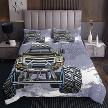 Load image into Gallery viewer, Monster Truck Coverlet Set Extreme Sports Quilt For Kids Teen Boys Young Man Giant Tires And Wheel Bedspread Grunge Tie Dye Vehicle Marble Bed Cover 2/3Pcs Yellow Gray Blue