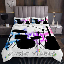 Load image into Gallery viewer, Drum Set Quilt Guitar Bedspread Video Rock Music Band Coverlet Set For Kids Boys Girls Teens Hippie Live Music Theme Bed Cover Blue Purple