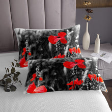 Load image into Gallery viewer, Adults Poppies Coverlet Set Red Floral Quilt Marijuana Bedspread Soft Microfiber Room Decor Vivid Petals Pastoral Style Coverlet Set Red Gray
