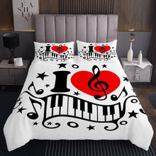 Load image into Gallery viewer, Piano Keys Bedspread, Retro Rotating Music Coverlet Set, Musical Notes Quilt For Kids Boys Girls, Cartoon Stars Music Theme Bed Cover Red