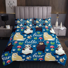 Load image into Gallery viewer, Panda Coverlet Set Bears Quilt For Kids Boys Girls Fungus Mushroom Bedspread Bees Wild Animal Cartoon Bed Cover Child Room Decor Blue Red Green