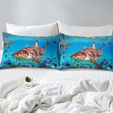 Load image into Gallery viewer, 3D Shark Fish Bedding Duvet Cover Queen 3 Piece Hawaiian Beach Theme Bedding Set Underwater Children Bedspread Cover Ocean Sea Themed Pattern Printed on Blue Comforter Cover for Kid Boy Girls Teen