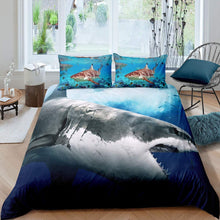 Load image into Gallery viewer, 3D Shark Fish Bedding Duvet Cover Queen 3 Piece Hawaiian Beach Theme Bedding Set Underwater Children Bedspread Cover Ocean Sea Themed Pattern Printed on Blue Comforter Cover for Kid Boy Girls Teen