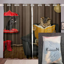 Load image into Gallery viewer, RezsoyeN Animal Theme Curtain Cute Cat Sitting on the Sofa and Reading Pattern Printed Window Curtain for Kids Room Bedroom Living Room Lightweight Window Drapes