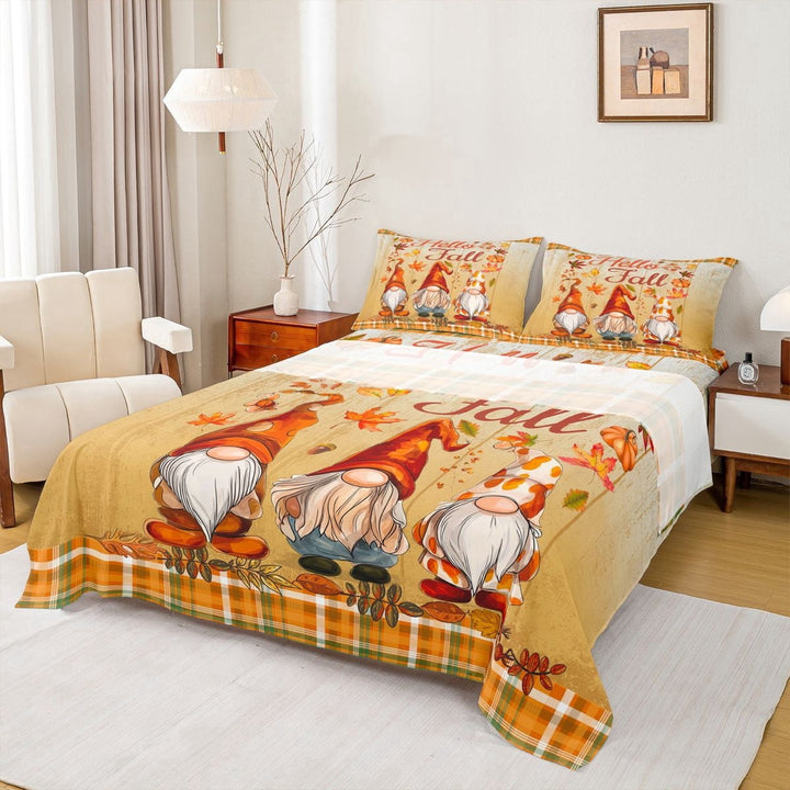 Hello Fall Comforter Set Thanksgiving Day Gifts Sheet Set for Girls Women Autumn Harvest Fitted Sheet Farm Maple Leaf Pumpkin Fall Season Flat Sheet Happy Fall Y&