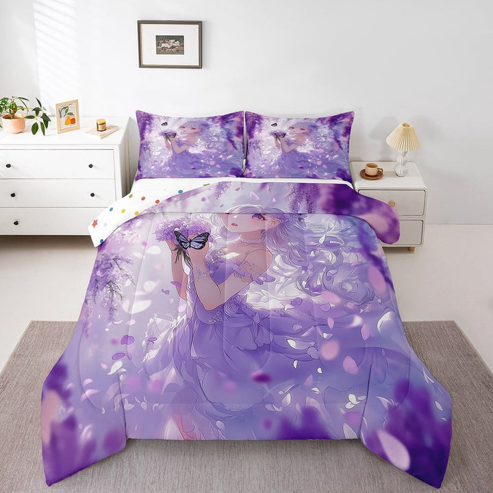 Erosebridal Anime Princess Comforter Sets,Cartoon Comforters &amp; Duvets,Romantic Butterfly Floral Decor,Breathable,Reversible,2pcs
