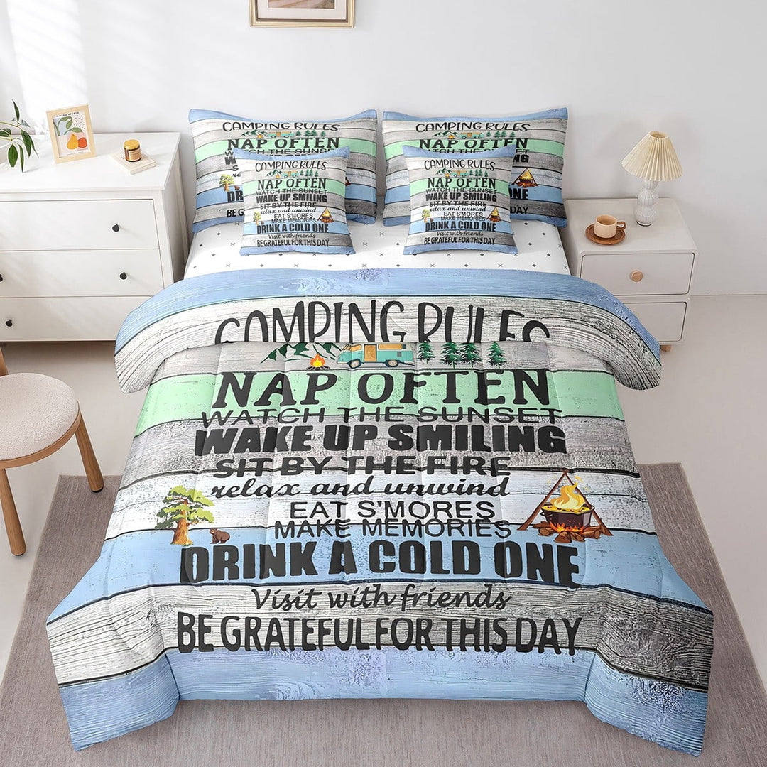 Erosebridal Happy Camping Bedding Sets Twin Size,Lodge Cabin Comforter Sets with Sheets,Rustic Farmhouse Bed in a Bag Twin size,Lightweight Adventure Bedroom Decorative,Reversible,7pcs