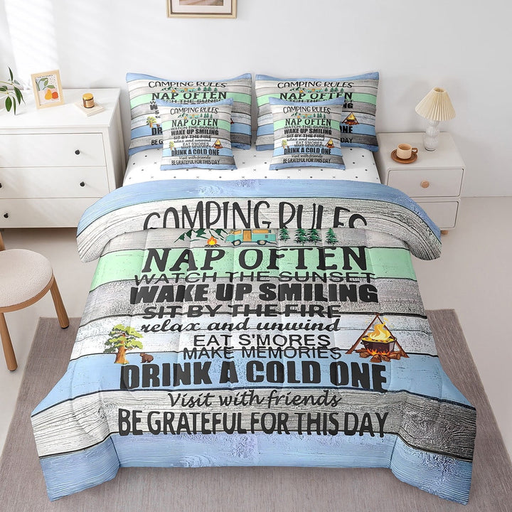 Erosebridal Happy Camping Bedding Sets Twin Size,Lodge Cabin Comforter Sets with Sheets,Rustic Farmhouse Bed in a Bag Twin size,Lightweight Adventure Bedroom Decorative,Reversible,7pcs