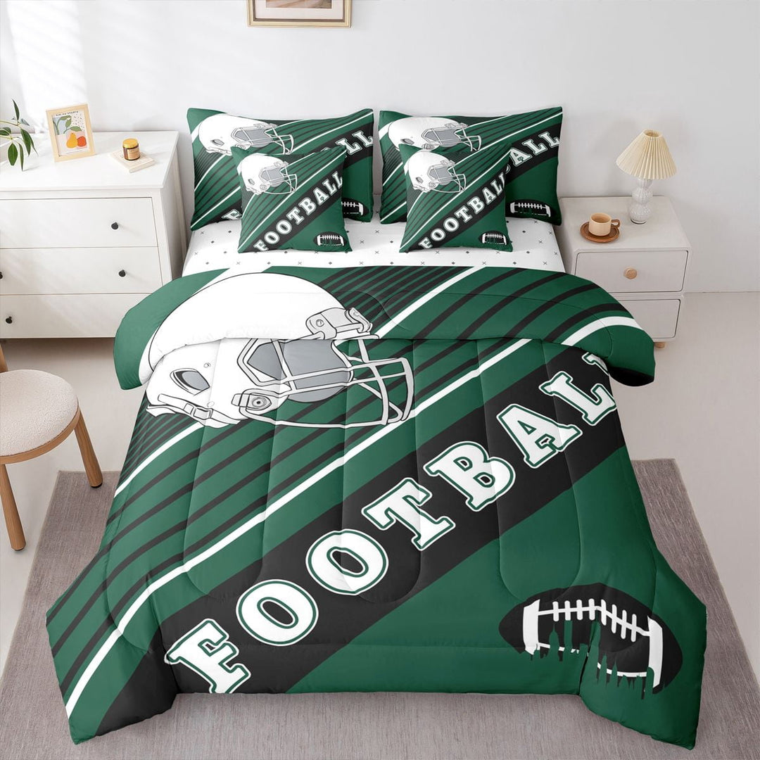 3D American Football Comforter Sets Twin Size, Football Sports Bedding Bed In A Bag(Comforter+Fitted+Flat Sheet+2 Pillowcases+2 Throw Pillow Covers) 7 Pcs Rugby Player Bed Set,New York