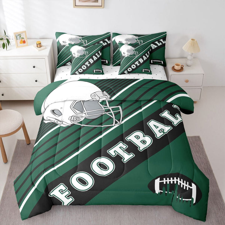 3D American Football Comforter Sets Twin Size, Football Sports Bedding Bed In A Bag(Comforter+Fitted+Flat Sheet+2 Pillowcases+2 Throw Pillow Covers) 7 Pcs Rugby Player Bed Set,New York