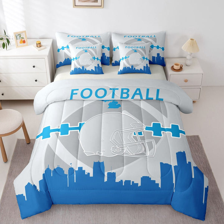 7 Pcs Comforter Set Twin Size,Sports Bed in a Bag with Flat Sheet and Fitted Sheet and Adults,American Football Players Bedding Set with Pillowcase and Sham(Detroit)