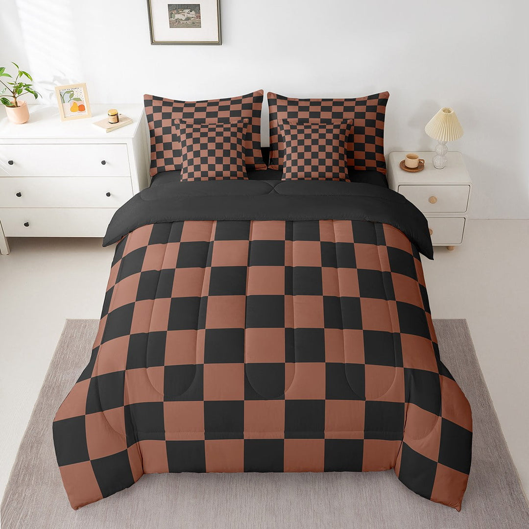 Erosebridal Vintage Checkered Bedding Twin Size, Square Geometric Bed in a Bag Twin size, Buffalo Check Decor, Reversible