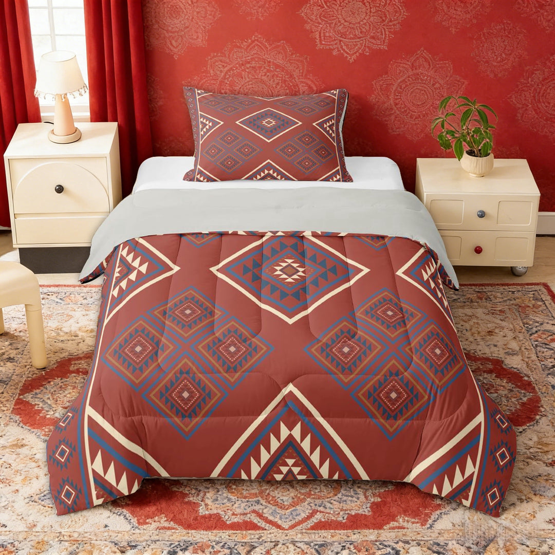 Erosebridal Aztec Aesthetic Twin Comforter Sets, Red Bedding Set, Gray Reversible 2 Pieces, 1 Comforter and 1 Pillowcase