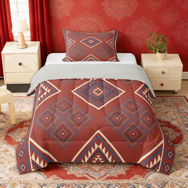 Erosebridal Aztec Aesthetic Twin Comforter Sets, Red Bedding Set, Gray Reversible 2 Pieces, 1 Comforter and 1 Pillowcase