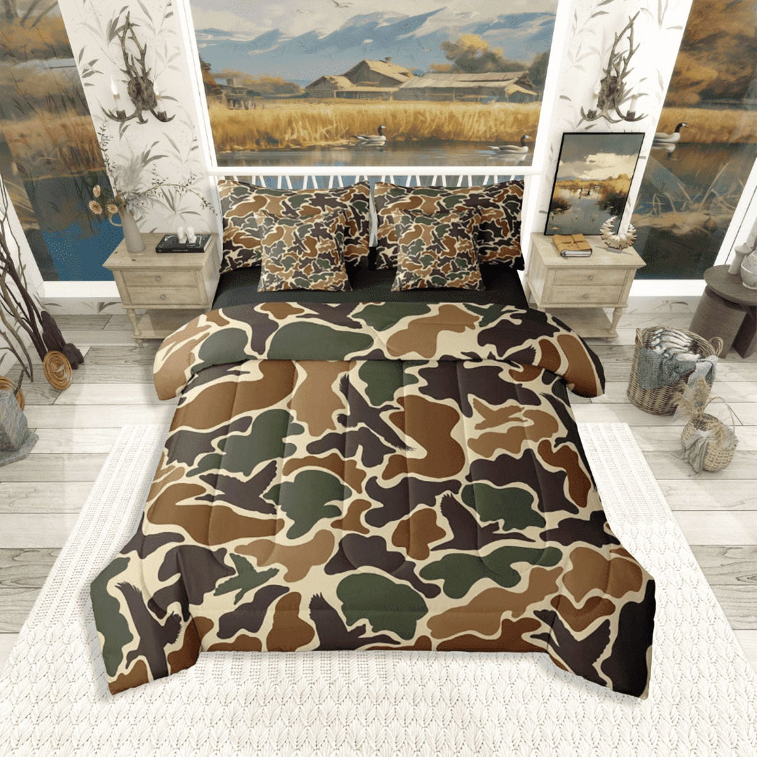 Manfei Camo Duck 7pcs Full Bedding Set - Vintage Farmhouse Animal Style