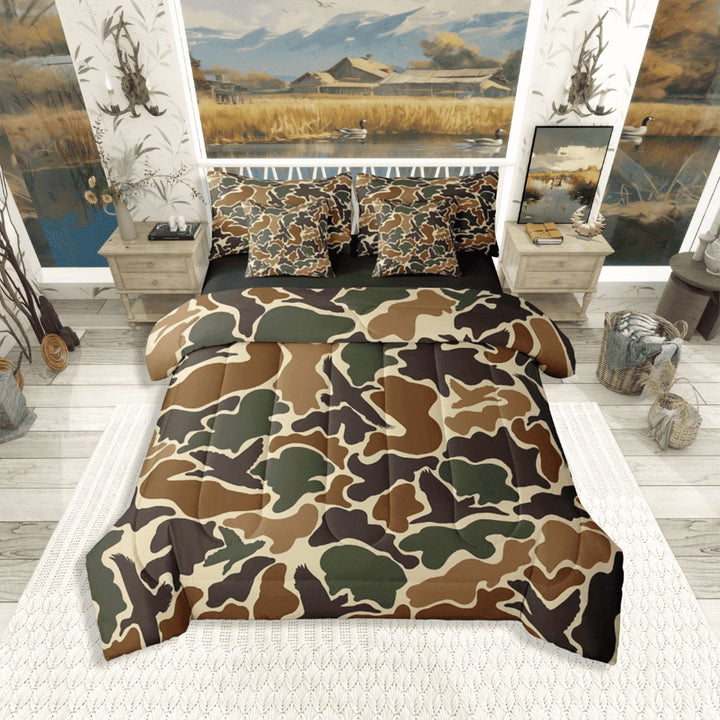 Manfei Camo Duck 7pcs Full Bedding Set - Vintage Farmhouse Animal Style