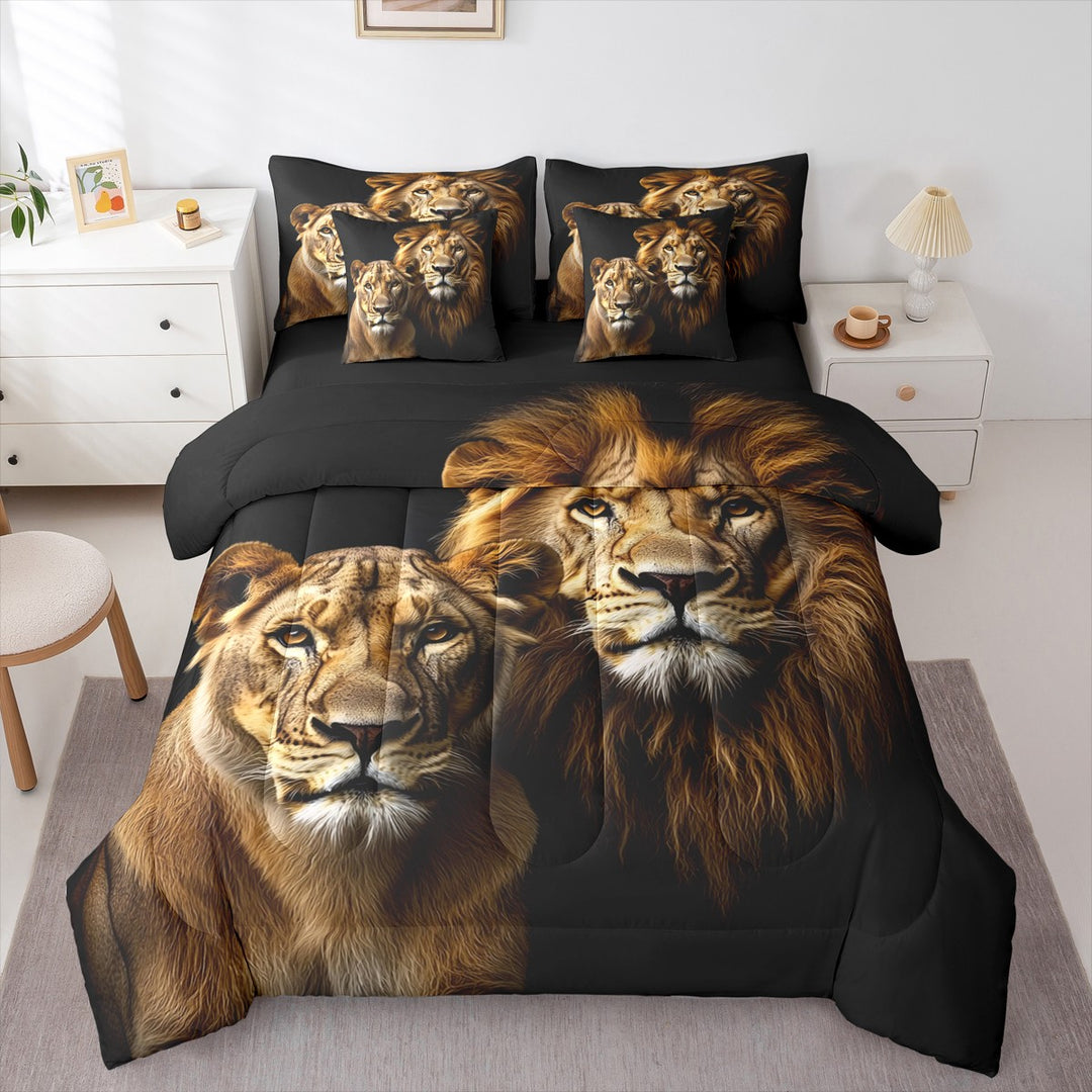Erosebridal Lion Queen Comforter Set 7 Piece African Safari Animal Bed In A Bag Adults,Couple Wildlife Bedding Set With Sheet Set And Pillow Covers,Lion Bed Set Reversible
