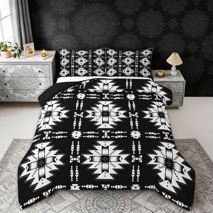 Erosebridal Black White Aztec Full Size Comforter Sets, Exotic Style Geometric Bedding Sets, Black Reversible 3 Pieces, 1 Comforter and 2 Pillowcases