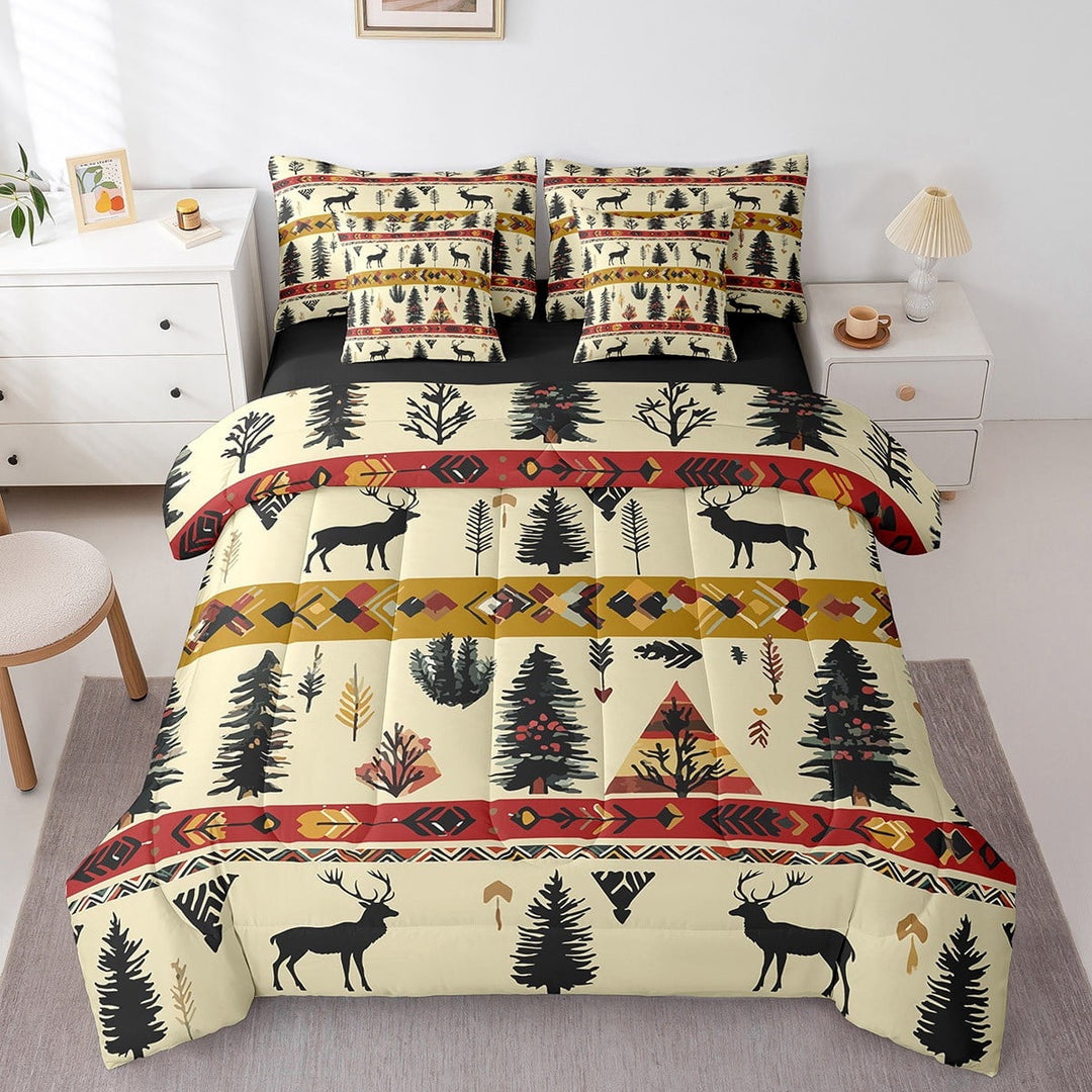 7 Piece Deer Twin Bedding Sets Deer Hunting Theme Bed in a Bag Western Woodland Wildlife Comforter Set with Sheets Animal Deer Print Bed Set All Season Sheets
