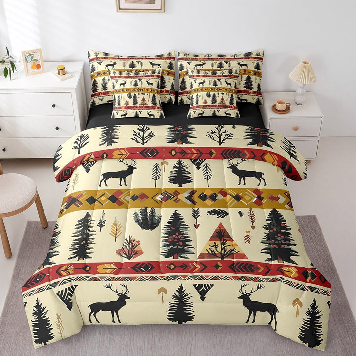 7 Piece Deer Twin Bedding Sets Deer Hunting Theme Bed in a Bag Western Woodland Wildlife Comforter Set with Sheets Animal Deer Print Bed Set All Season Sheets