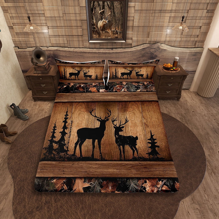 Rustic Cabin Sheet Set Camo Hunting Deer Bed Sheets Queen Farmhouse Woodland Animal Bedding Set Teen Men,Tree Branches Camouflage Wildlife Bed Sheet Set 4 Pcs