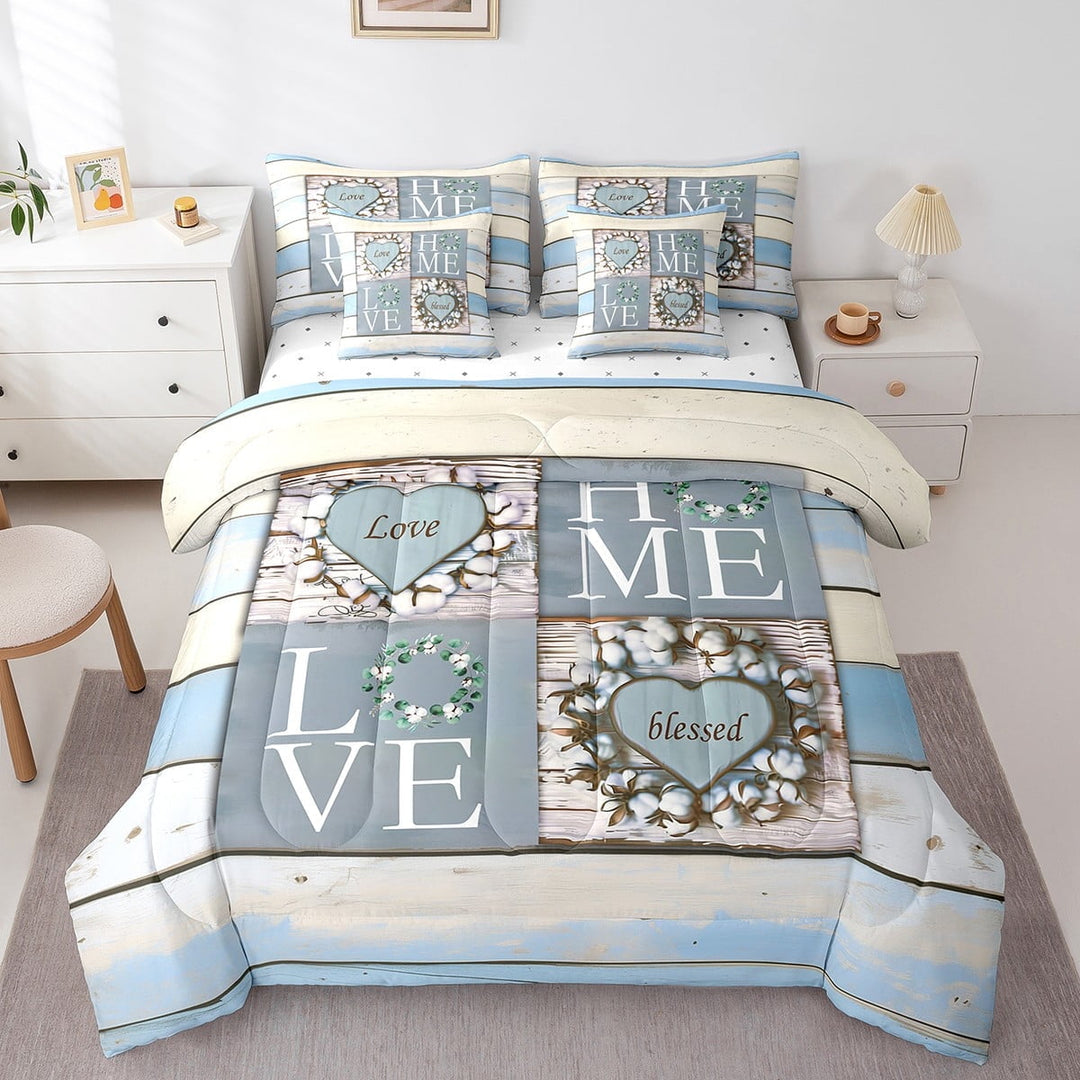 Erosebridal Vintage Rustic Bedding Queen Size,Farmhouse Lodge Cabin Bedding Sets Queen Size,Blue,Reversible,Lightweight,7 Pieces