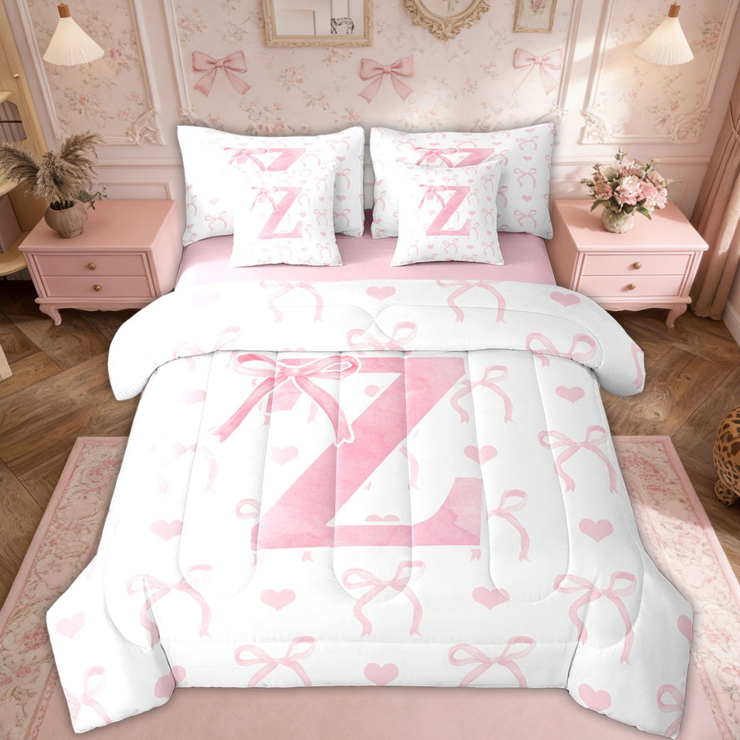 Erosebridal Initial A-Z Bedding Twin Size, Initial Letter Z Bed in a Bag Twin size, Girly Princess Bow Decor, Reversible