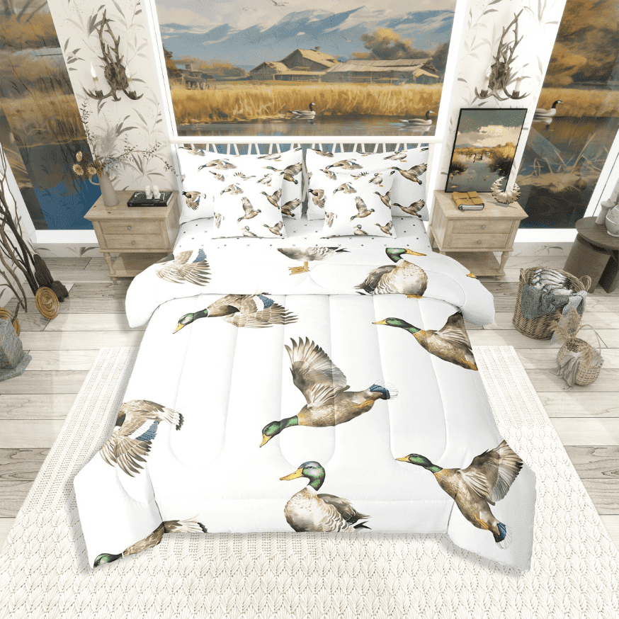 Manfei Mallard Duck 7pcs Full Bedding Set - Hunting &amp; Fishing Wildlife Animal Style