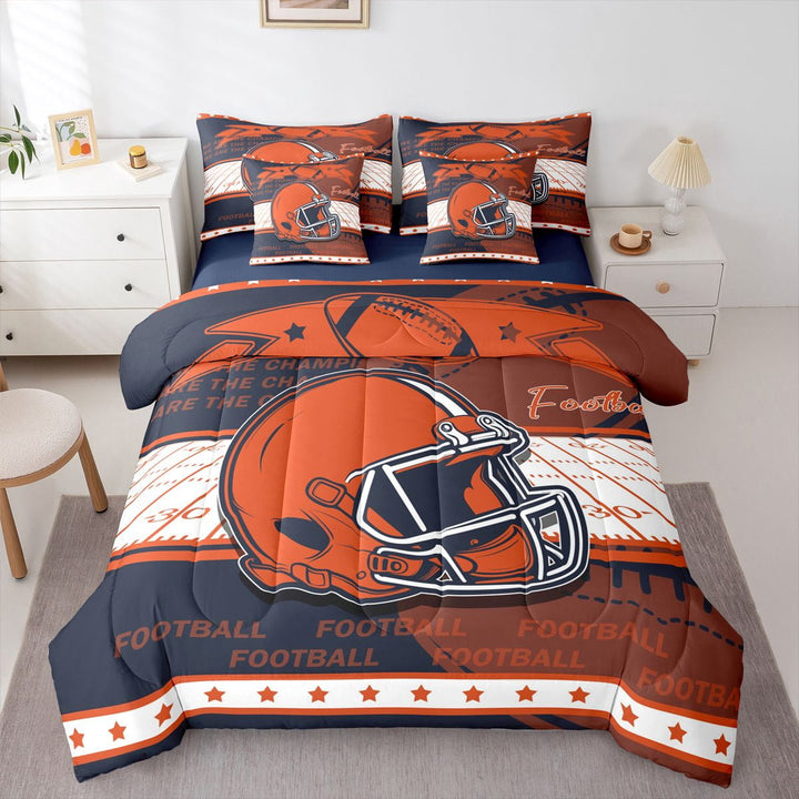 Erosebridal American Football Bedding Twin Size, Soccer Sports Duvet Set, Navy Orange, Chicago, Reversible 7-Piece