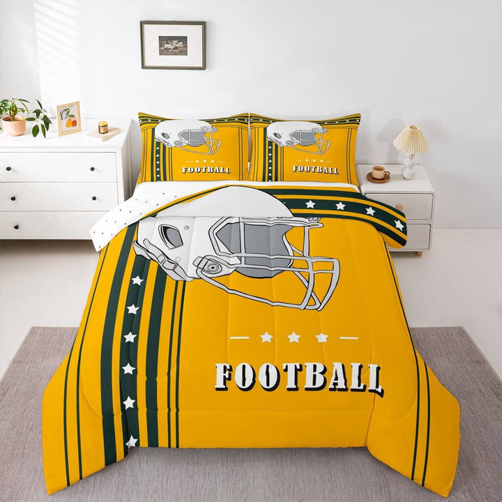 American Football Bedding Twin, Football Game Bedding Comforters &amp; Sets Youth American Football City Style Comforter Set, Yellow Black and White Helmet Quilt (Green Bay)