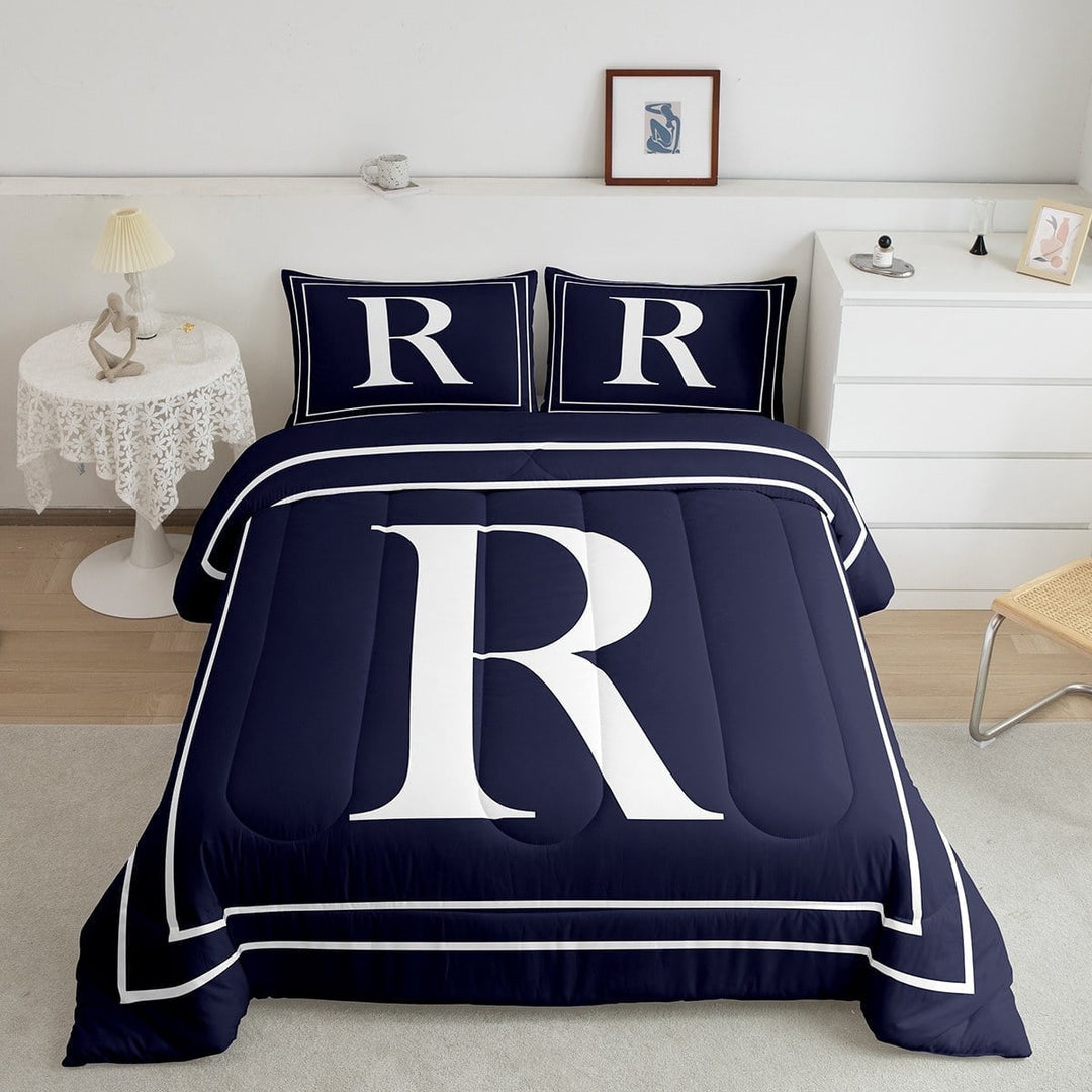 Erosebridal Initial R Letter Bedding Sets King with Comforter, Navy Comforter Sets King Size, Chic Monogrammed Reversible Down Comforter, Microfiber Room Decor, 3 Pieces