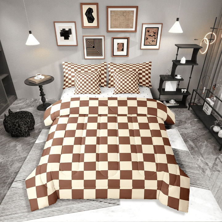 Erosebridal Teens Lattice Checkerd Bedding Sets Twin Size,Buffalo Plaid Comforter Sets with Sheets,Teens Bedroom Decor,Breathable,7-Piece