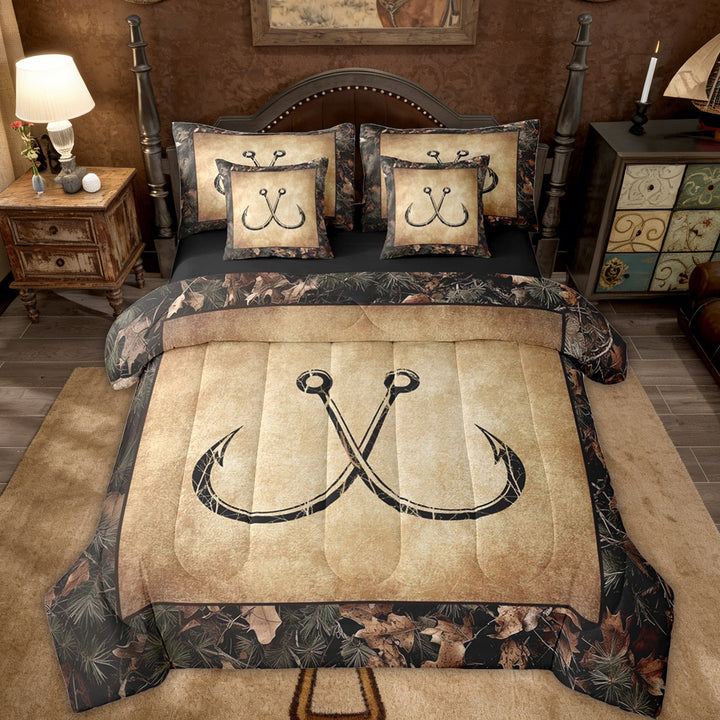 Erosebridal Camo Fish Hook 7 Piece Bed In A Bag Full Rustic Lake Fishing Bedding Set Gifts Men Fisherman,Farmhouse Cabin Style Comforter Set Retro Country Sheet Set With Comforter