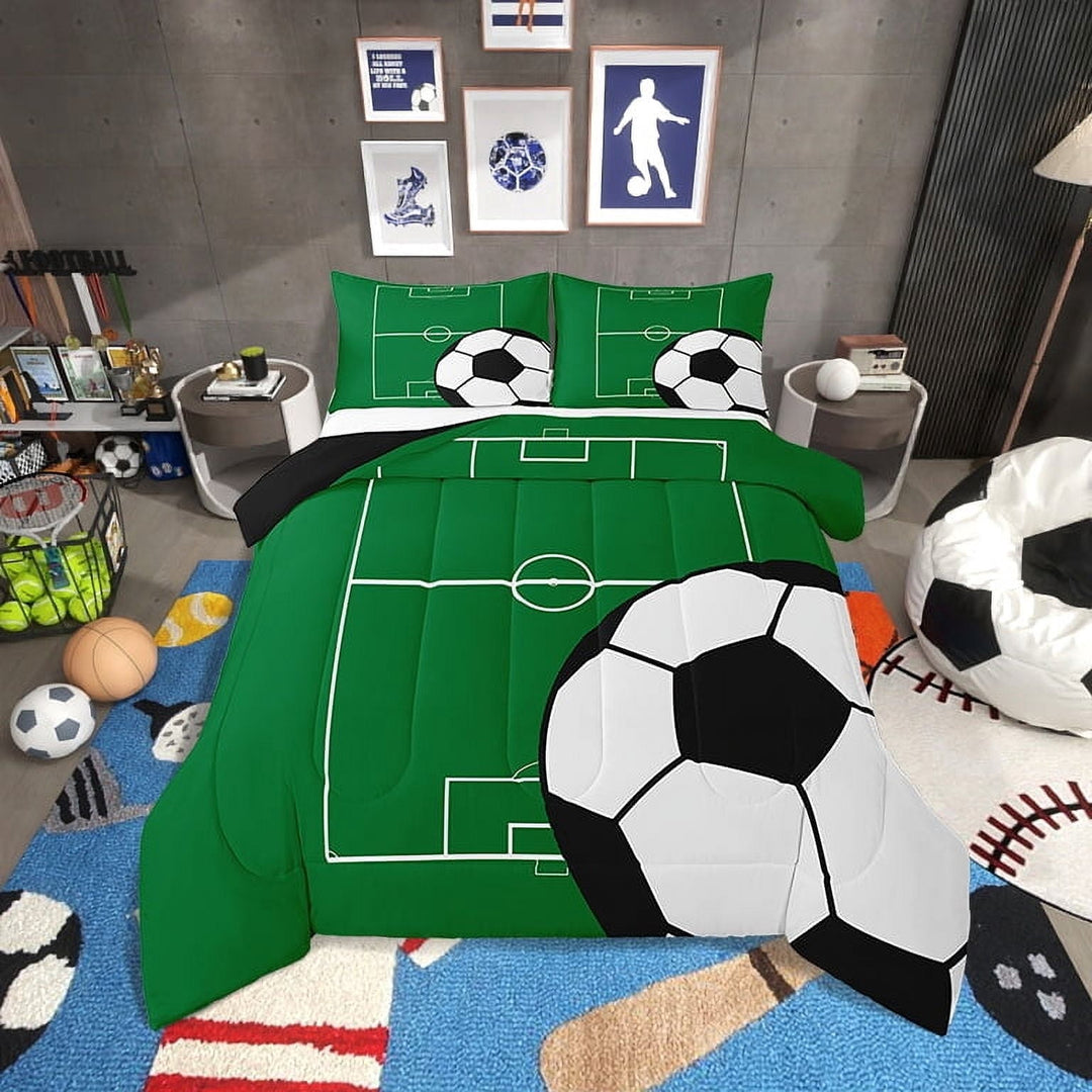 Football Comforter&amp;nbsp;Set Twin Size Soccer Bedding Set Teens,Sports Themed Bed Comforter&amp;nbsp;Sets Green Ball Gaming Quilt Bed Set Football Room Decor with 1 Pillowcase