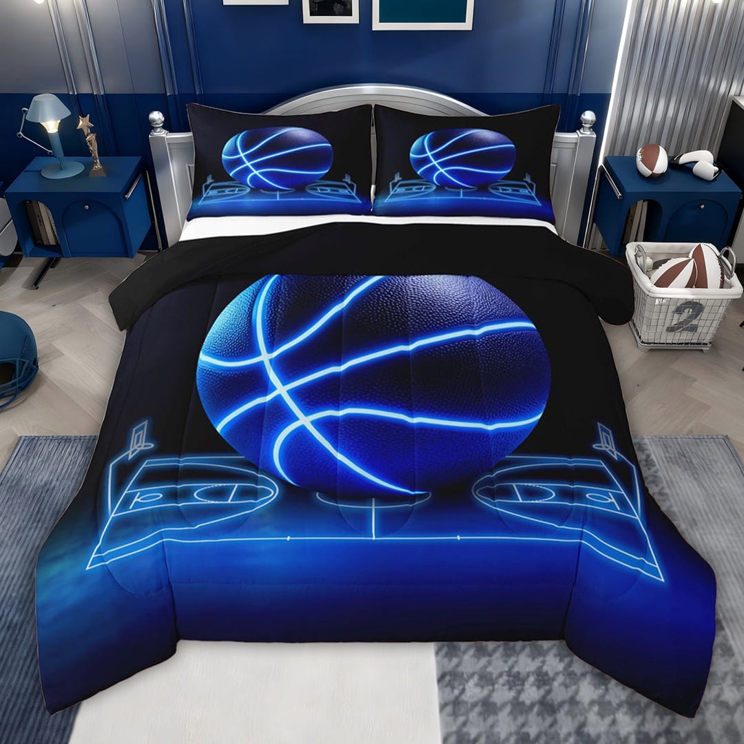 jejeloiu Basketball Game Gaming Twin Comforter Sets,Boys Ball Sport Bedding Set For Adults Reversible 2-Piece