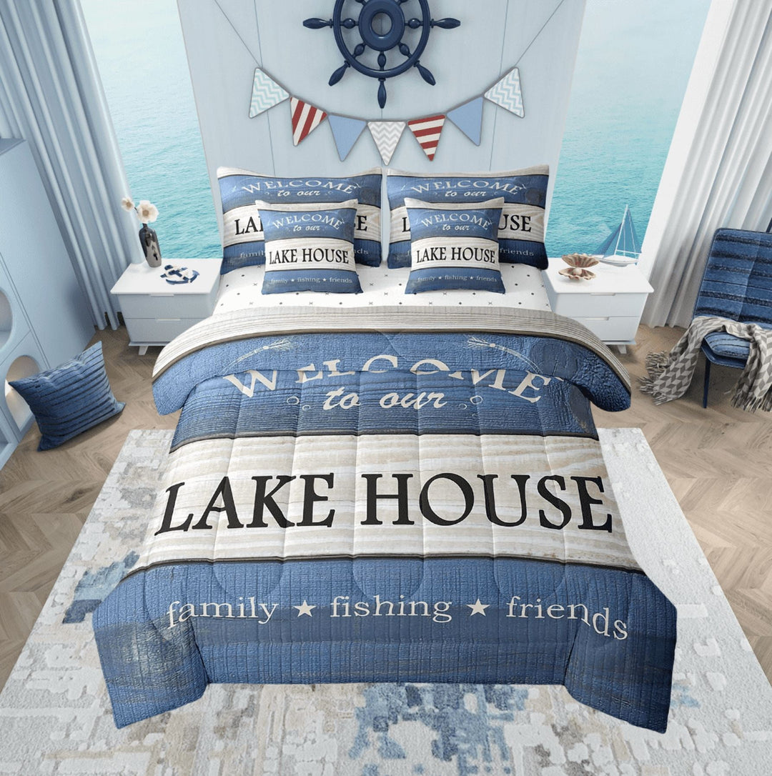 Erosebridal Hunting and Fishing Bed in a Bag Queen size, Farmhouse Bed Set, Retro Lake House Decor, 7pcs
