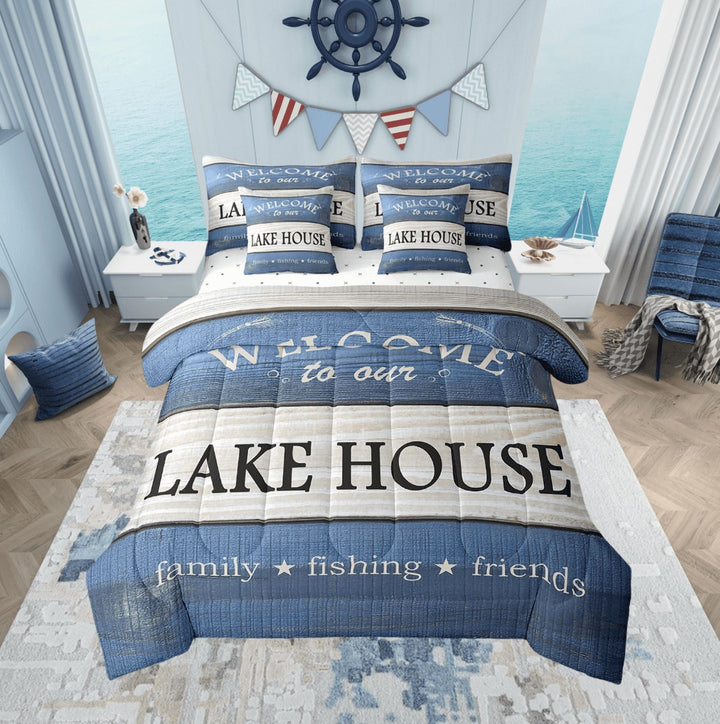 Erosebridal Hunting and Fishing Bed in a Bag Queen size, Farmhouse Bed Set, Retro Lake House Decor, 7pcs