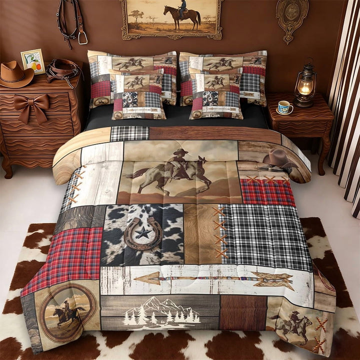 Erosebridal Vintage Farm Horseshoe 7-Piece Twin Bedding Sets,Rustic Western Cowboy Retro Boho Exotic Style Bedding Comforter Set,Reversible Black