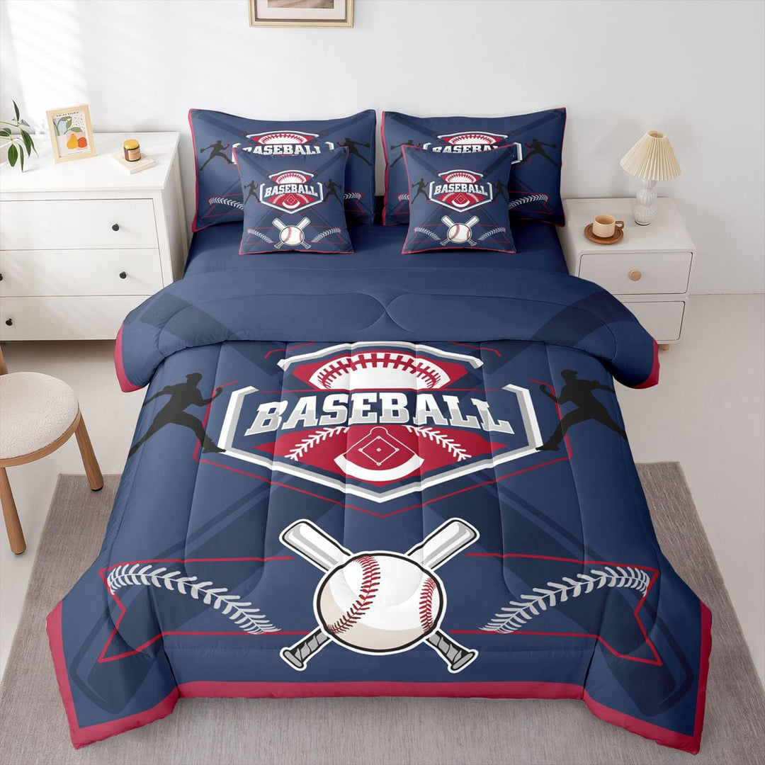 Erosebridal 7-Pcs Baseball Bedding Set, Twin Size Comforter Set with Sheets and Pillowcase, 7-Pcs Soft Lightweight Bed in a Bag,Baseball Player Bed Set, Sports,Atlanta