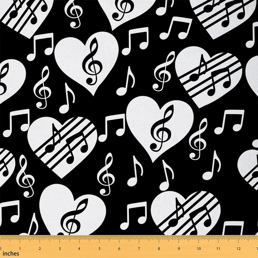 Manfei Music Notes Sewing &amp; Crafting Fabric (1 Yard), Black and White Home Decor Fabric by the Yard, Musical Melody theme DIY Fabric