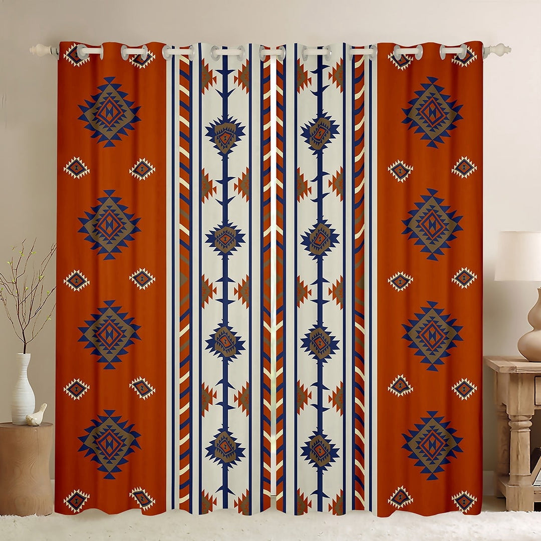 Manfei Ancient Aztec Curtains for Living Room,Brown Geometrical Stripes Blackout Curtains Set of 2 (38x54),Boho bohemian Curtains and Drapes (38x54),Super Cozy Room Decoration