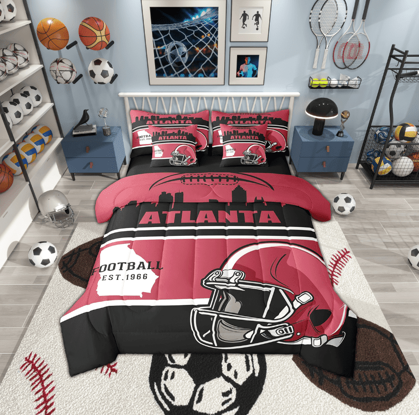 Erosebridal Soccer Helmet Bedding, American Football Bed in a Bag, Vintage Rugby Reversible Bed Set, Lightweight Room Decor, 7 Pieces